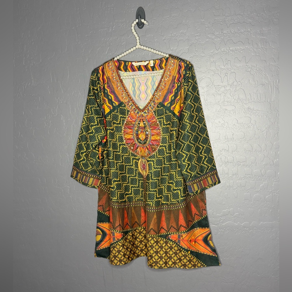 Soft Surroundings Green and Orange Tunic Top